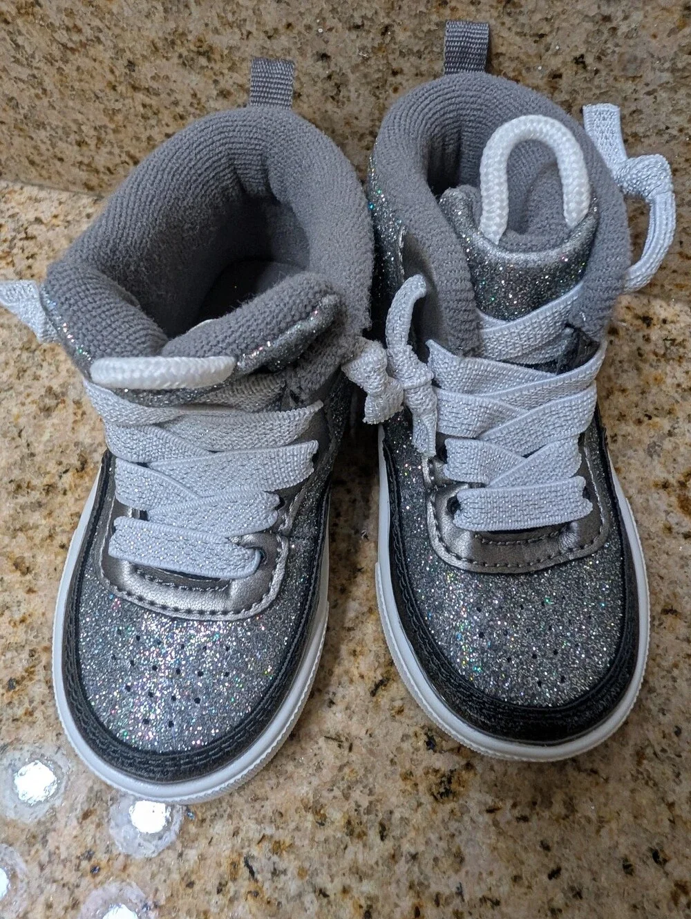 OshKosh B'gosh Girls' Glitter High-Top Sneakers - Silver
